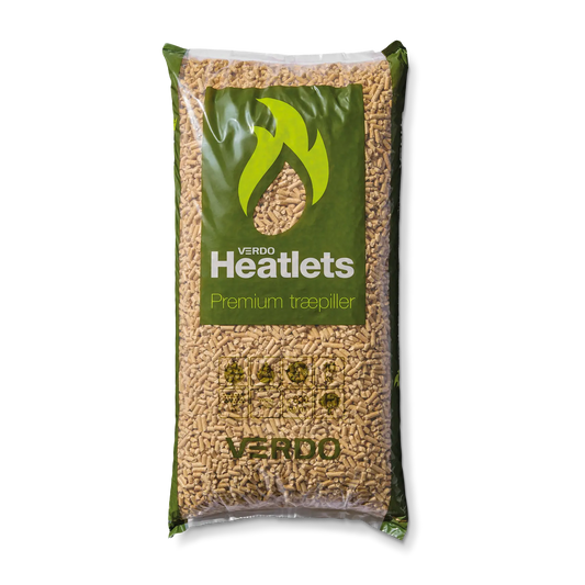 Heatlets Premium træpiller 6 mm · 10 kg pr. pose · 900 kg pr. palle