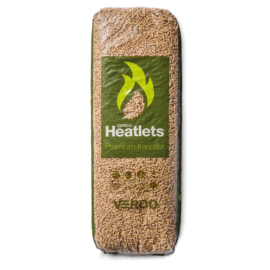 Heatlets Premium træpiller 6 mm · 15 kg pr. pose · 900 kg pr. palle