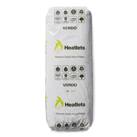 Heatlets træpiller 6 mm · 15 kg pr. pose · 900 kg pr. palle